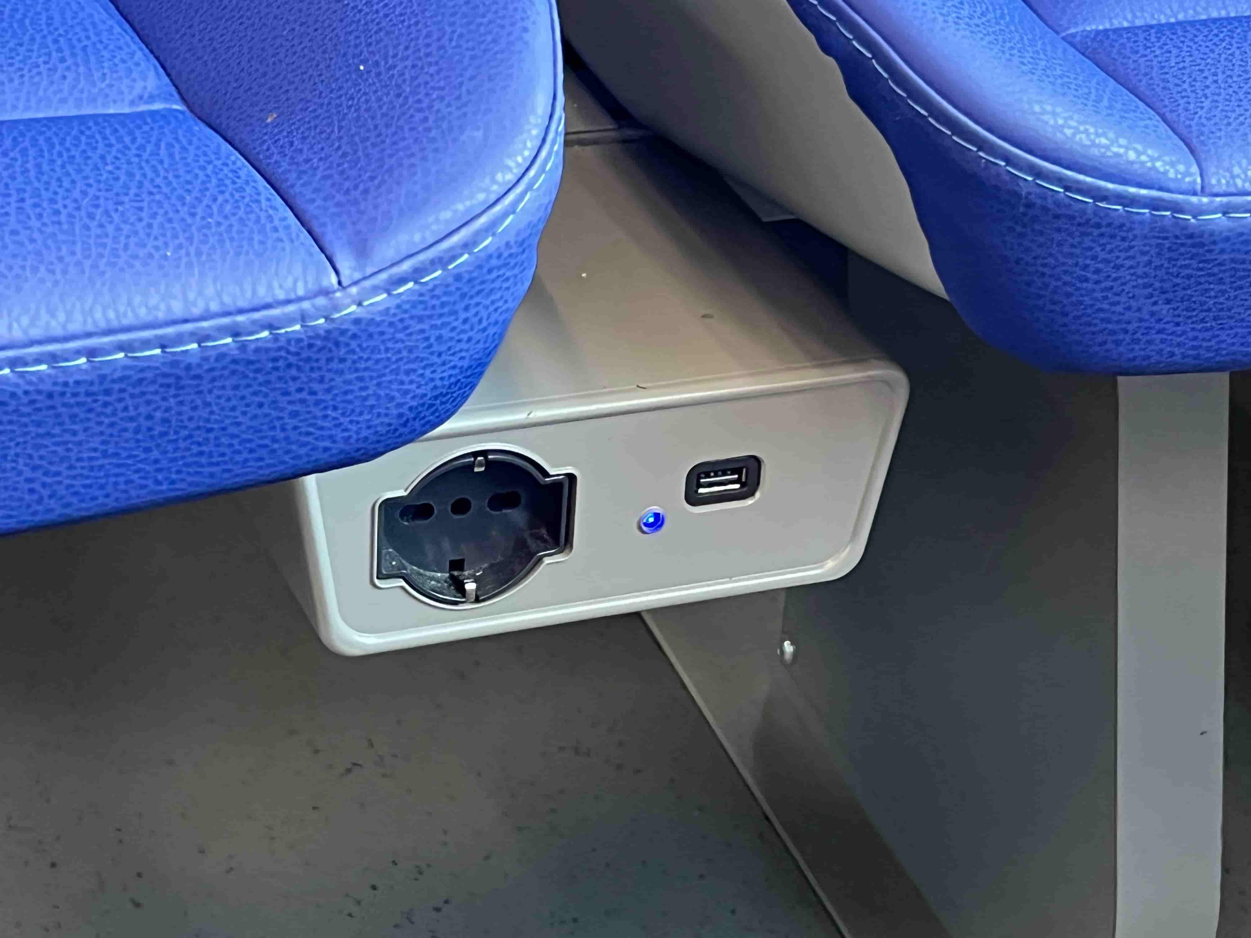 Power outlets on a train traveling from Venice, Italy to Vicenza, Italy
